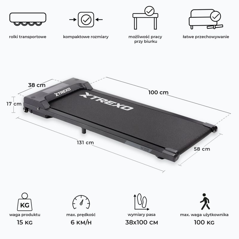 Бігова доріжка електрична XTREXO Walking Pad W100 чорний 3
