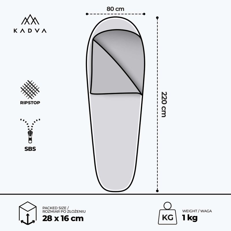 Спальний мішок KADVA Light 1000 л lewy сірий 3
