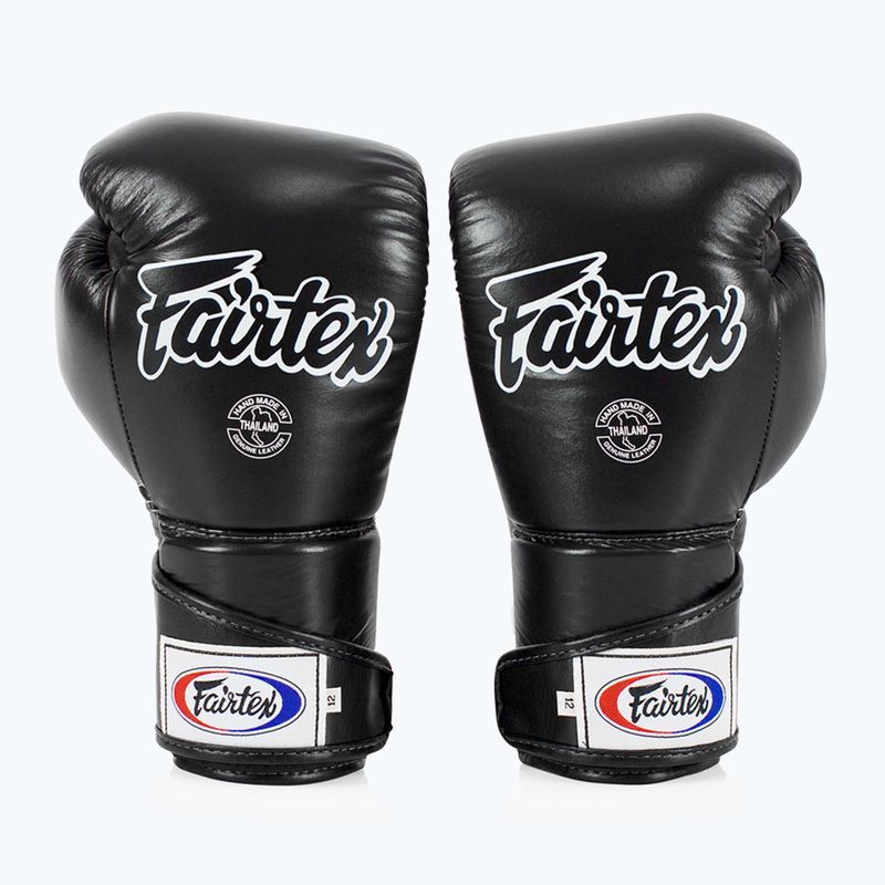 Стильні кутові спаринг-боксерські рукавички Fairtex - закритий великий палець чорні 8