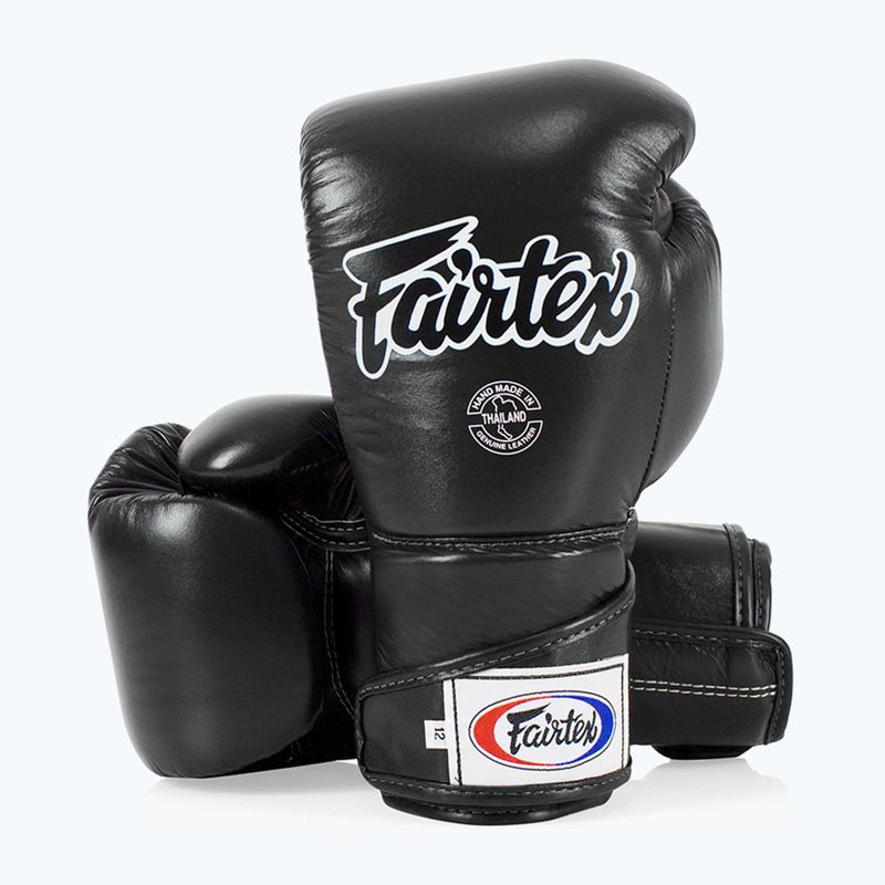 Стильні кутові спаринг-боксерські рукавички Fairtex - закритий великий палець чорні 11